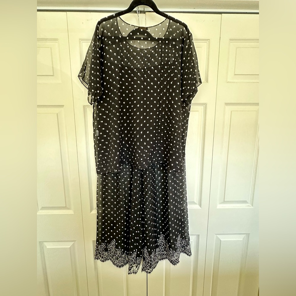 Rosamosario 100% Silk Georgette Polka Dot Lounge Set French Lace Luxury Lounge - Picture 13 of 17